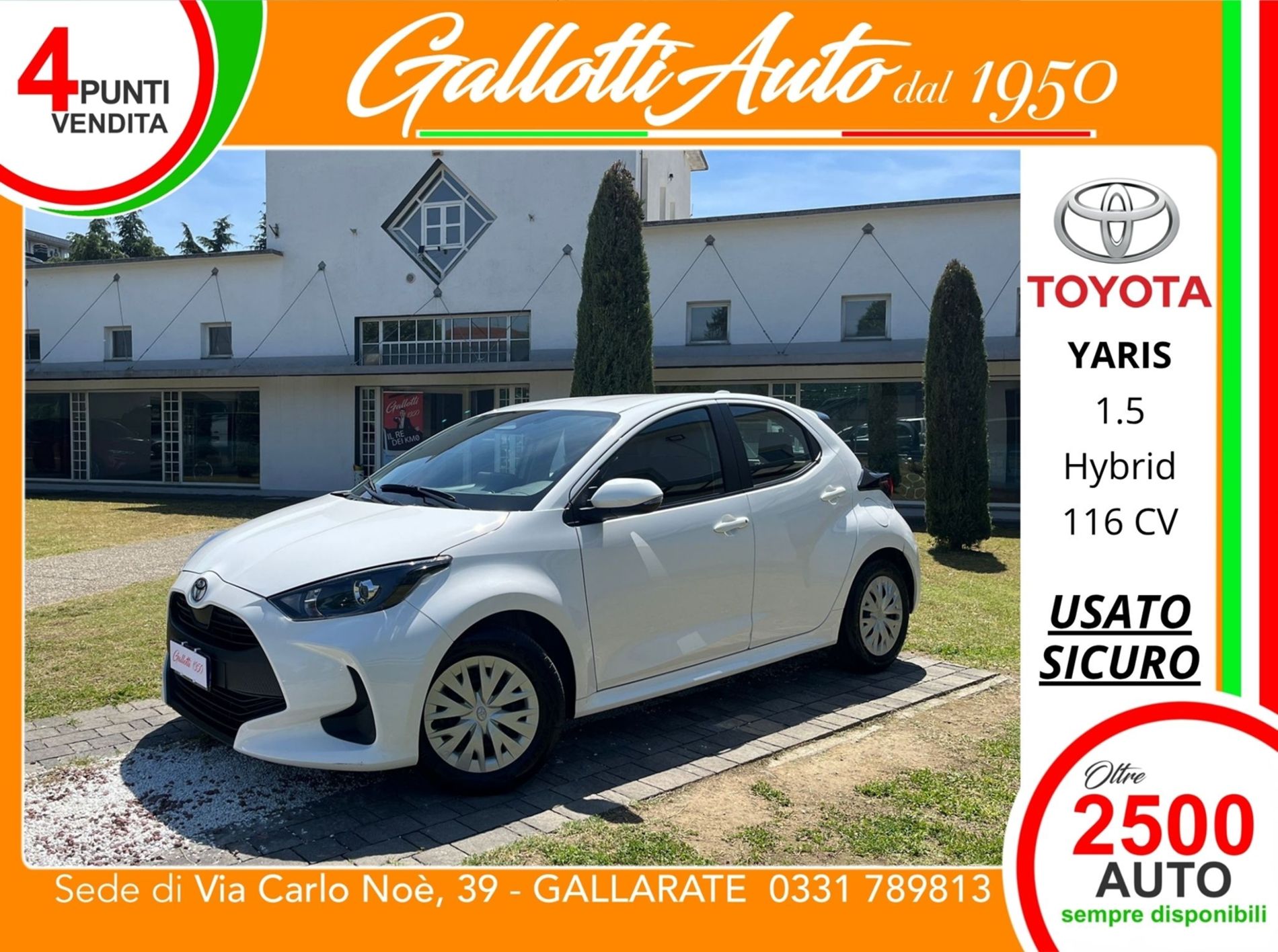Toyota Yaris Active 1.5 hybrid 116cv - SENZA VINCOLI DI FINANZIAMENTO - Gallotti Auto